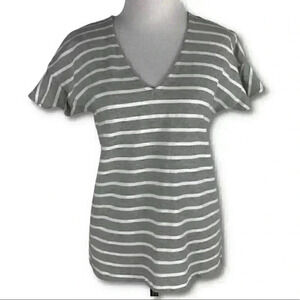 J.Crew factory Womens top size XS gray white striped v-neck cap sleeve
